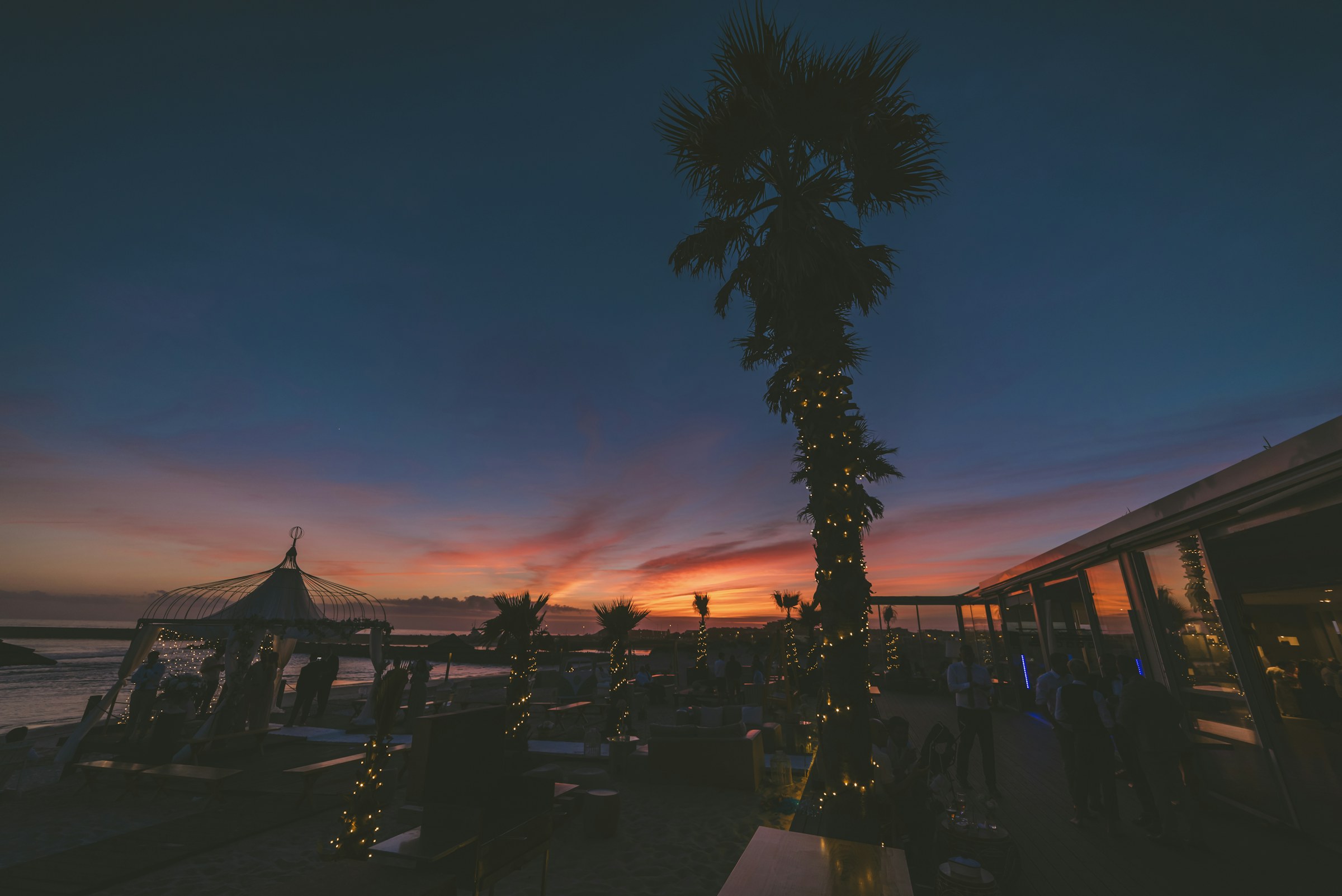 The beach club at golden hour